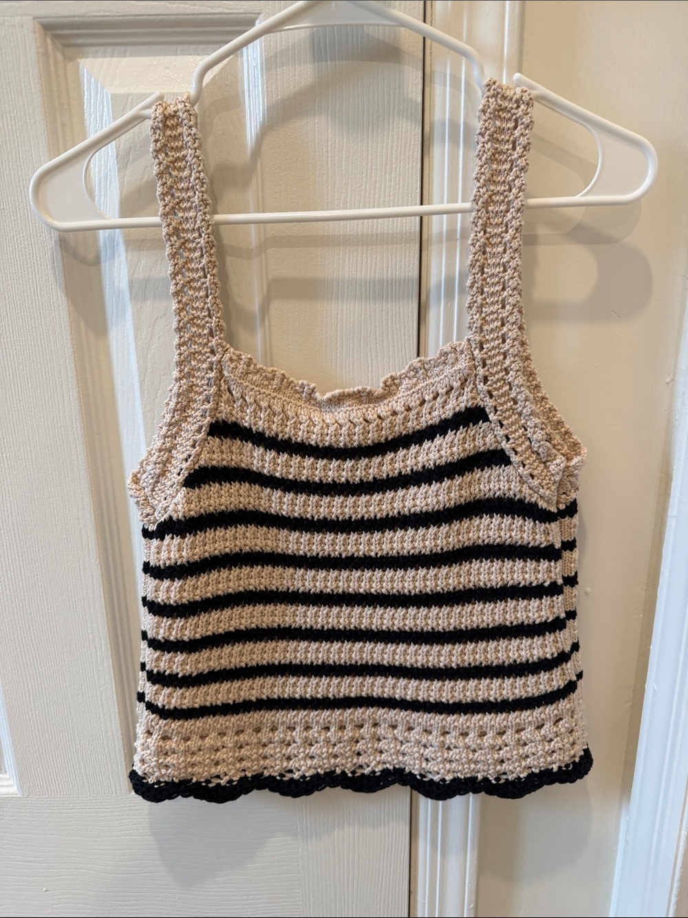 Madewell Beige & Black Striped Crochet Tank